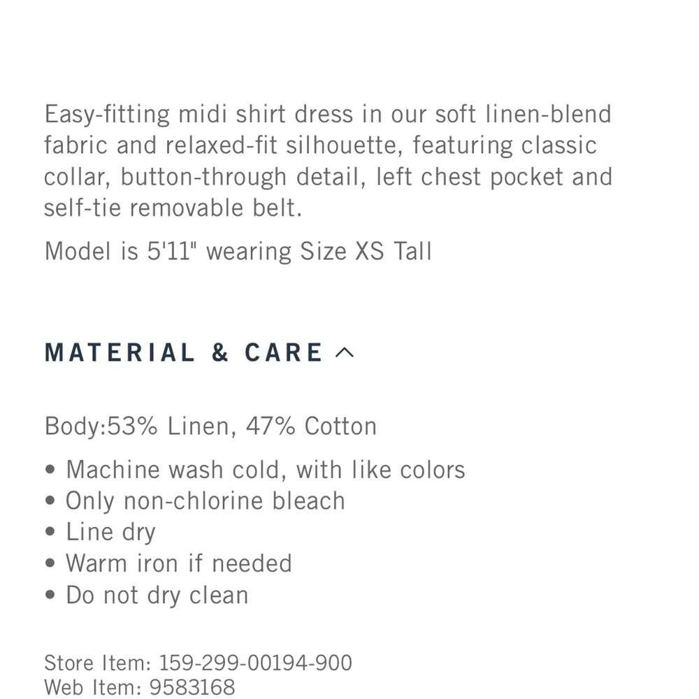 NWT A&F Linen-Blend Midi Shirt dress, S Tall - Picture 5 of 5